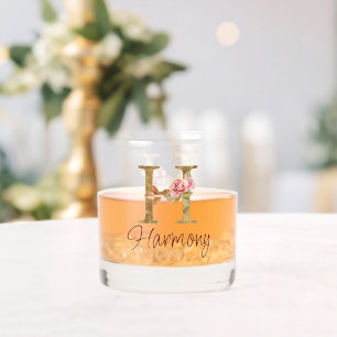 Vaso De Whiskey Letra de nombre personalizado H Lámina de oro Rosa