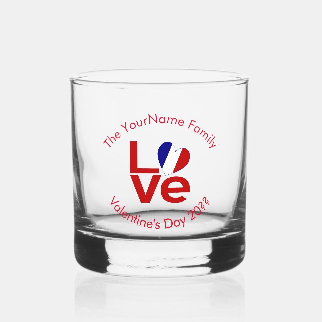 Vaso De Whiskey Letras rojas de la bandera francesa aman a los per (Anverso)