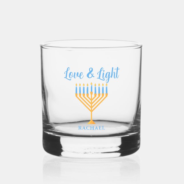 Vaso De Whiskey Love & Light Personalized Hanukkah Menorah Gift (Anverso)