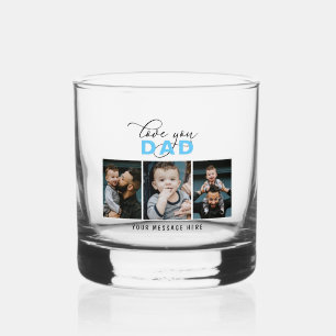 Vaso De Whiskey Love You Dad/Daddy/Papa/Other 3 Photo Personalizad