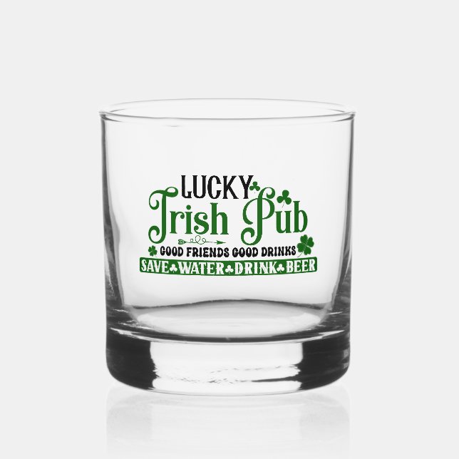 Vaso De Whiskey Lucky Irish pub trébol Día de St Patricks (Anverso)