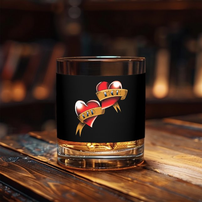 Vaso De Whiskey Mamá papá tatuaje del corazón rojo (Subido por el creador)
