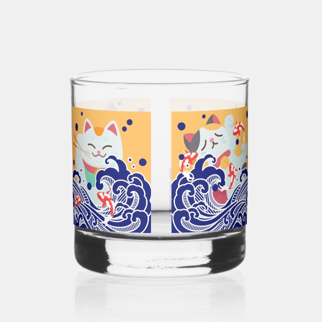 Vaso De Whiskey MANEKI NEKO afortunado gato Rocks Glass (Anverso)