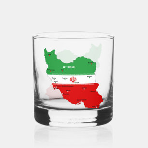 Vaso De Whiskey Mapa de Irán con bandera y emblema