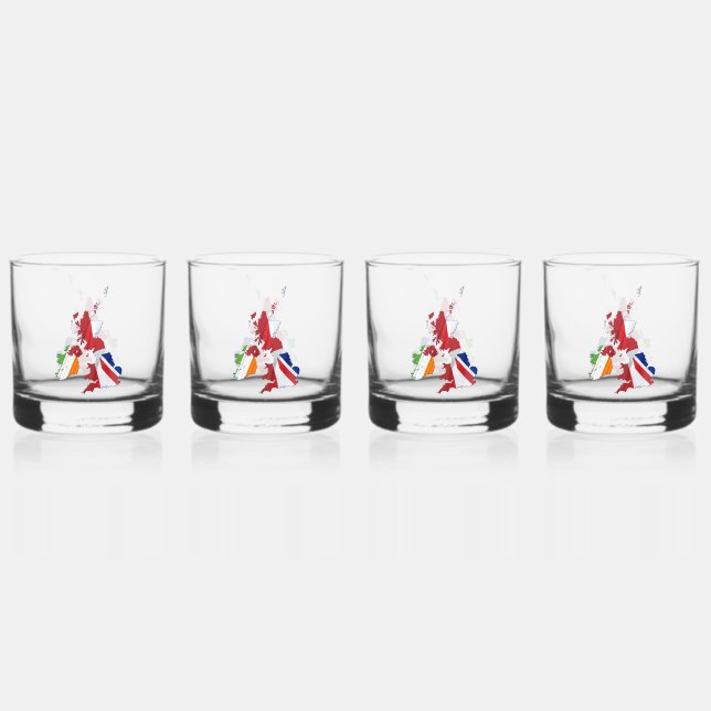 VASO DE WHISKEY MAPA Y BANDERAS DE LAS ISLAS BRITÁNICAS (Anverso)