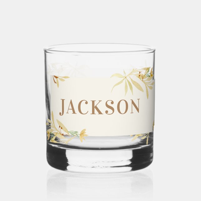 Vaso De Whiskey Marco decorativo crema con nombre (Anverso)