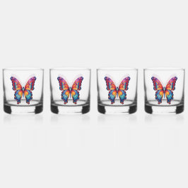 Vaso De Whiskey Mariposa Azul Naranja Alas