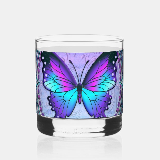 Vaso De Whiskey Mariposa de sublimación con fondo (Anverso)