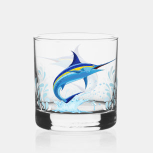 Vaso De Whiskey Marlín Azul Saltando fuera del Océano