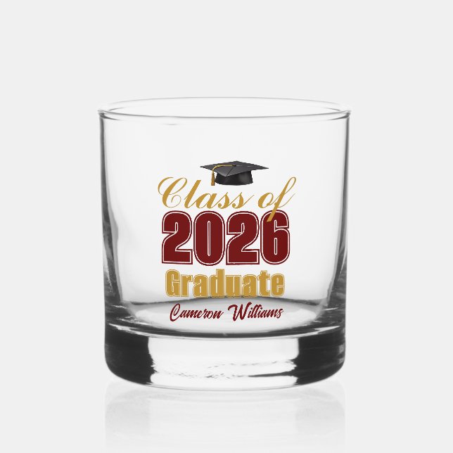 Vaso De Whiskey Maroon Gold Class of 2026 Graduation Party (Anverso)
