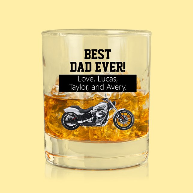 Vaso De Whiskey Mejor Papá Nunca Guay Motocicleta Padre Bicicleta (Best Dad Ever! Personalized Motorcycle Whiskey Glass Gift. Father's Day Christmas)