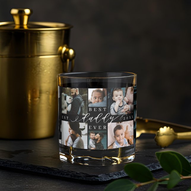 Vaso De Whiskey Mejor Papi | Collage de fotos del Día del Padre 8 (Best Daddy Ever | Father's Day 8 Photo Collage Whiskey Glass)
