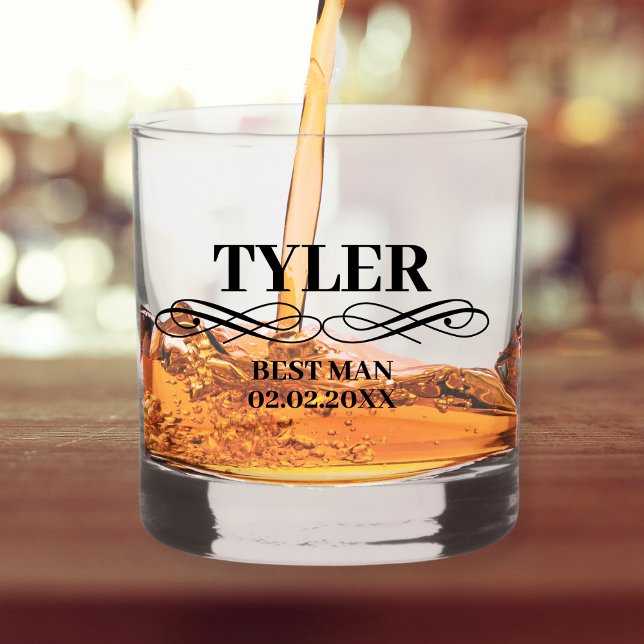 Vaso De Whiskey Mejor Propuesta de Hombre Nombre Personalizado Ele (best man proposal customized whiskey glass stylish modern)