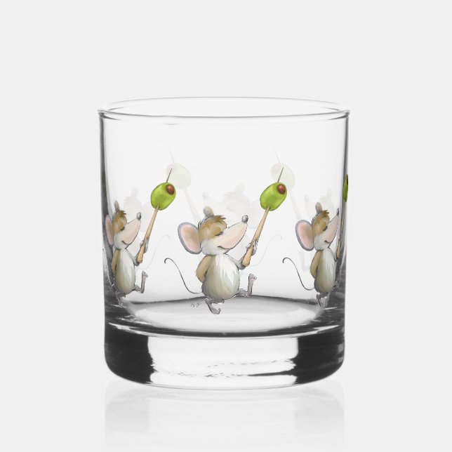 Vaso De Whiskey Merry Mouse Moe con olivo (Anverso)