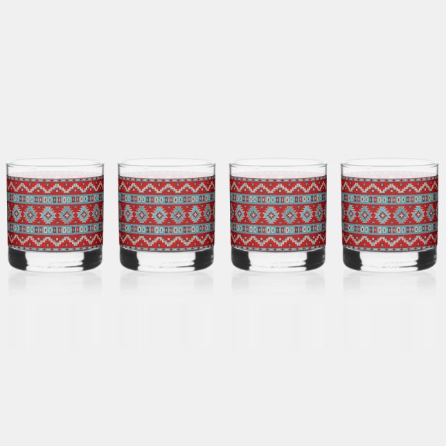 Vaso De Whiskey Mesas del Suroeste Turquesa y Rojo (Anverso)