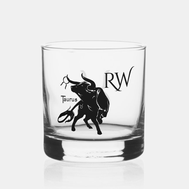 Vaso De Whiskey Mighoso Tauro el Monograma del Zodiaco Bull (Anverso)