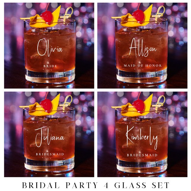 Vaso De Whiskey Moda Bridal Party White Script Monograma Boda (Subido por el creador)