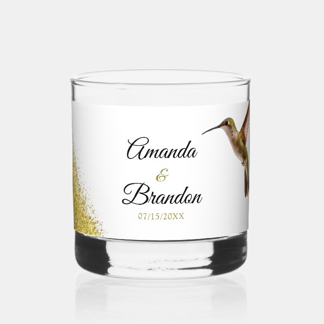 Vaso De Whiskey Moda Green Hummingbird y Gold Dust Boda (Anverso)