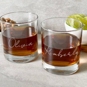 Vaso De Whiskey Moda White Script Monograma Bachelorette Party