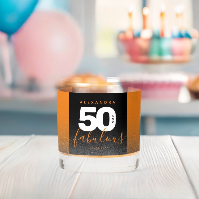 Vaso De Whiskey Moderna Naranja Girly Purpurina 50 y fabuloso (Insitu (Baby Shower))