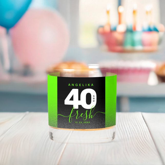 Vaso De Whiskey Moderna Purpurina Verde Brillante 40 y Fresco (Insitu (Baby Shower))