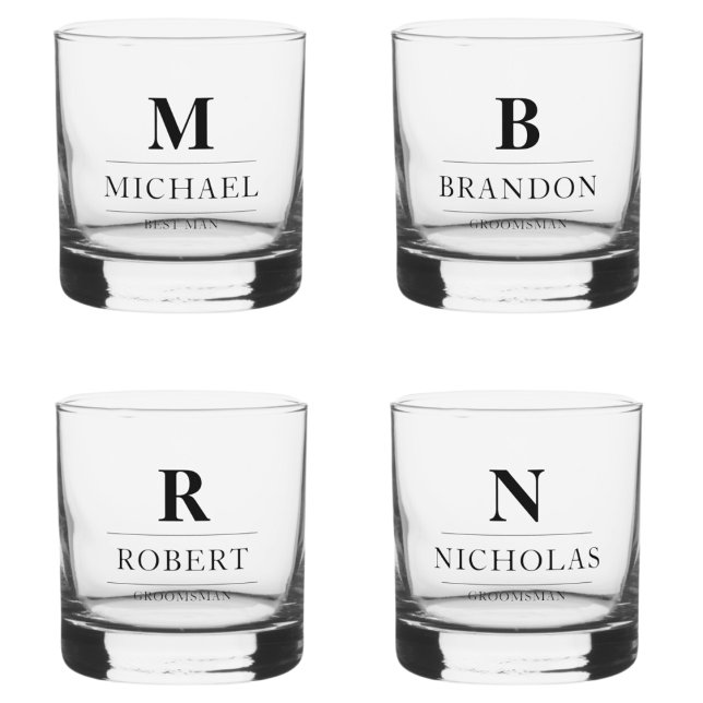 Vaso De Whiskey Moderno y elegante Groomsmen Regalos Monograma Mej (Subido por el creador)