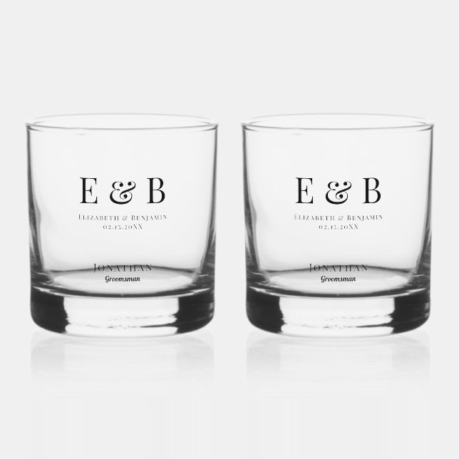 Vaso De Whiskey Monograma Boda Groomsman Regalo personalizado negr (Anverso)