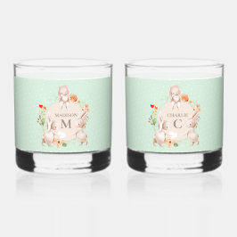 Vaso De Whiskey Monograma Conejo Conejo Floral Pascua Personalizad