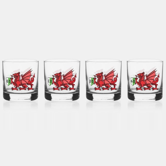 Vaso De Whiskey Monograma de dragón galés (Anverso)