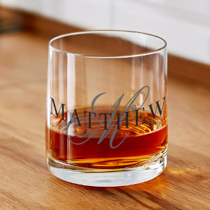 Vaso De Whiskey Monograma de guión clásico elegante Nombre inicial
