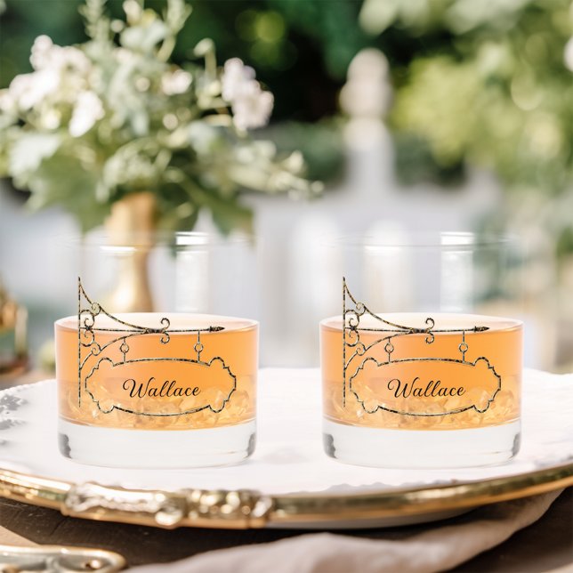 Vaso De Whiskey Monograma de Rótulo colgante de mármol negro (Subido por el creador)