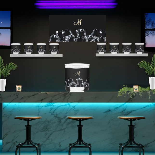 Vaso De Whiskey Monograma de vidrio negro Whiskey Cubos de hielo e (Subido por el creador)