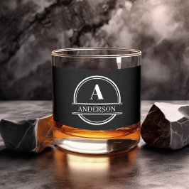 Vaso De Whiskey Monograma de vidrio Whiskey Clásico Negro y Blanco