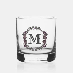 Vaso De Whiskey Monograma elegante enmarcado en morado y plateado