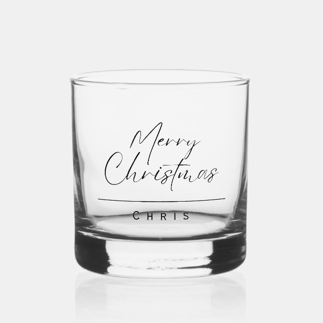 Vaso De Whiskey Monograma Feliz Navidad negro (Anverso)