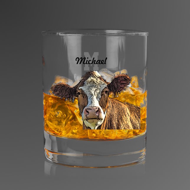 Vaso De Whiskey Monograma Ganadería de la granja lechera Red Holst (Gifts for Cattle Ranch Farmers a Monogram Whiskey Glass)