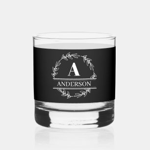 Vaso De Whiskey Monograma Glass Whiskey Black and White