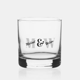 Vaso De Whiskey Monograma inicial blanco y negro personalizado