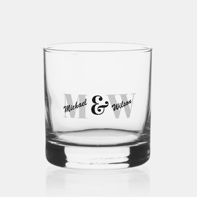 Vaso De Whiskey Monograma inicial blanco y negro personalizado (Anverso)