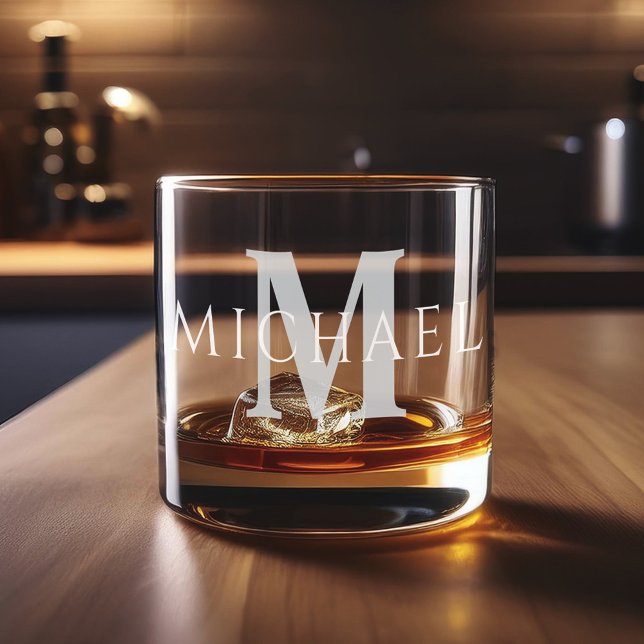 Vaso De Whiskey Monograma inicial de nombre personalizado moderno  (Subido por el creador)