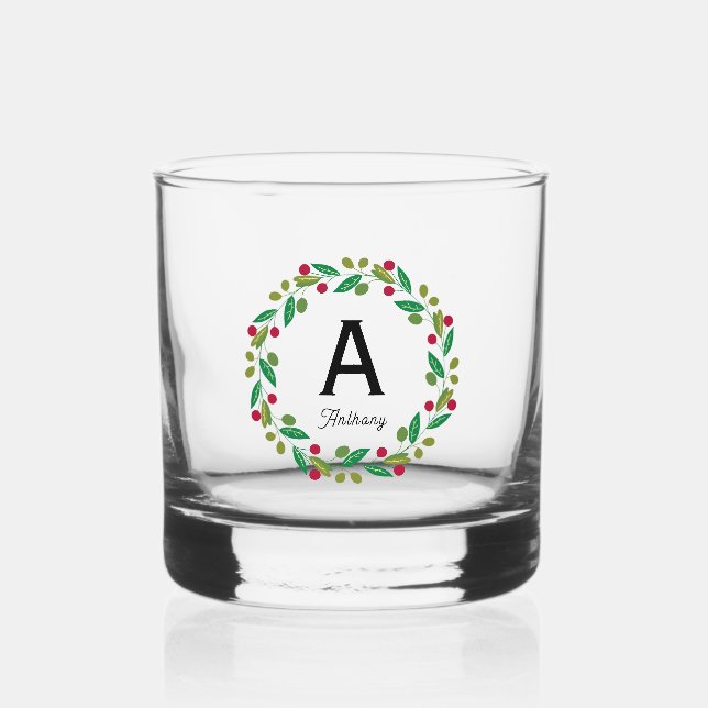 Vaso De Whiskey Monograma inicial - Navidades (Anverso)