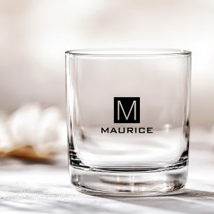 Vaso De Whiskey Monograma masculino moderno cuadrado negro