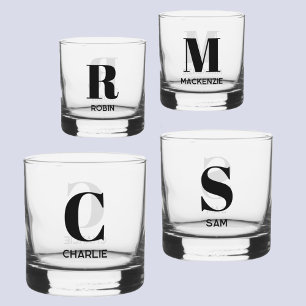 Vaso De Whiskey Monograma moderno simple Nombre inicial personaliz