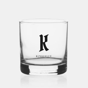 Vaso De Whiskey Monograma negro, tipografía de letras de estilo an