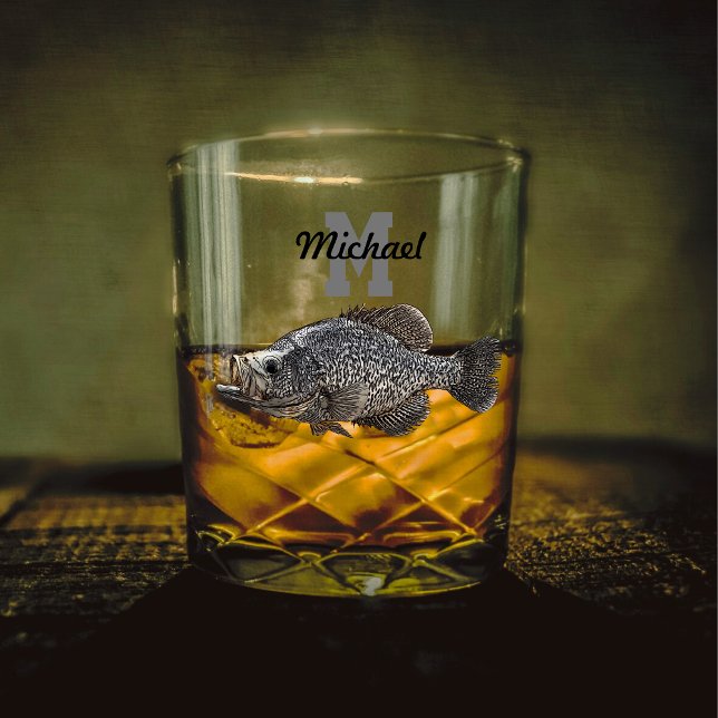 Vaso De Whiskey Monograma Nombre Crappie Pescadores Hombres Deport (Crappie Fishing Monogram Whiskey Glass)