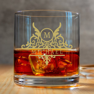 Vaso De Whiskey Monograma Nombre personalizado Ornato personalizad