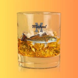 Vaso De Whiskey Monograma Nombre Pescado Rojo Hombres Deportes Al 