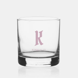 Vaso De Whiskey Monograma rosa, tipografía de letras de estilo ant
