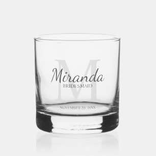 Vaso De Whiskey Monograma y nombre de la dama de honor personaliza