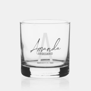 Vaso De Whiskey Monograma y nombre de la moderna dama de honor per